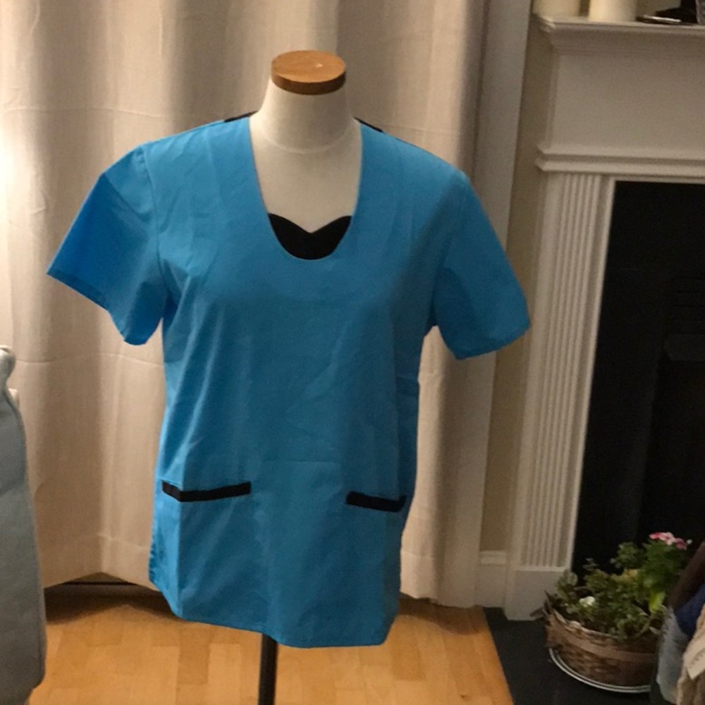 Medical scrub top size M blue with black details